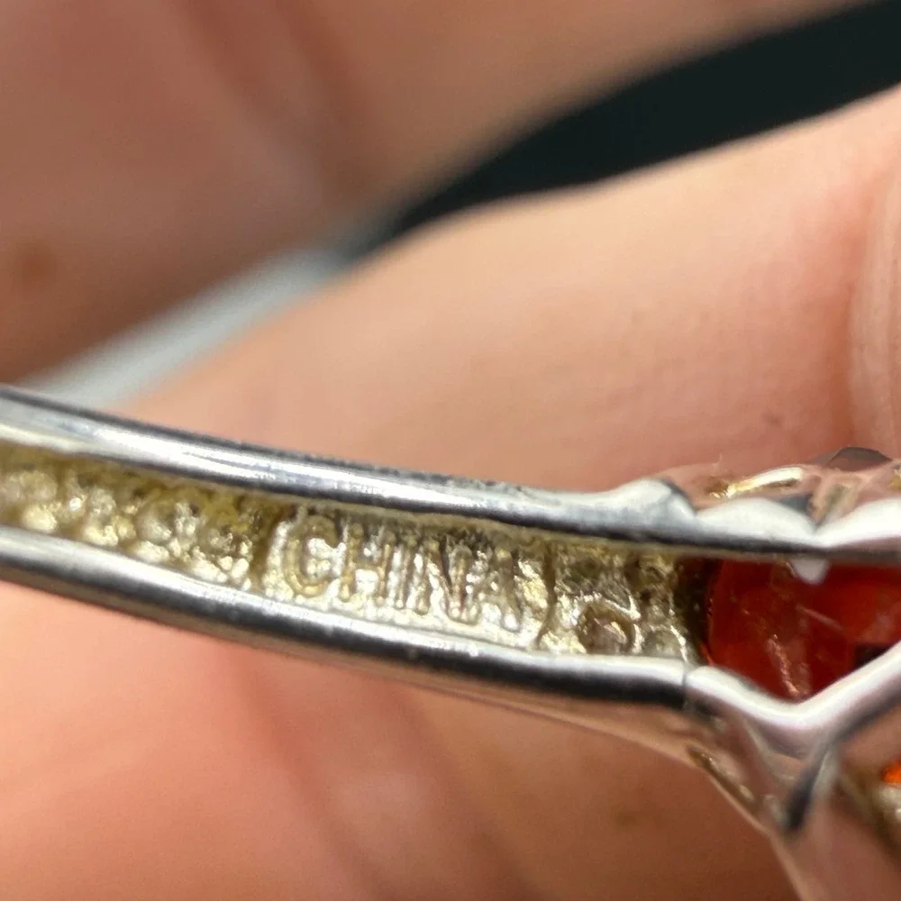 Vintage Sterling Silver Ring Red Heart Triple Stone Size 9